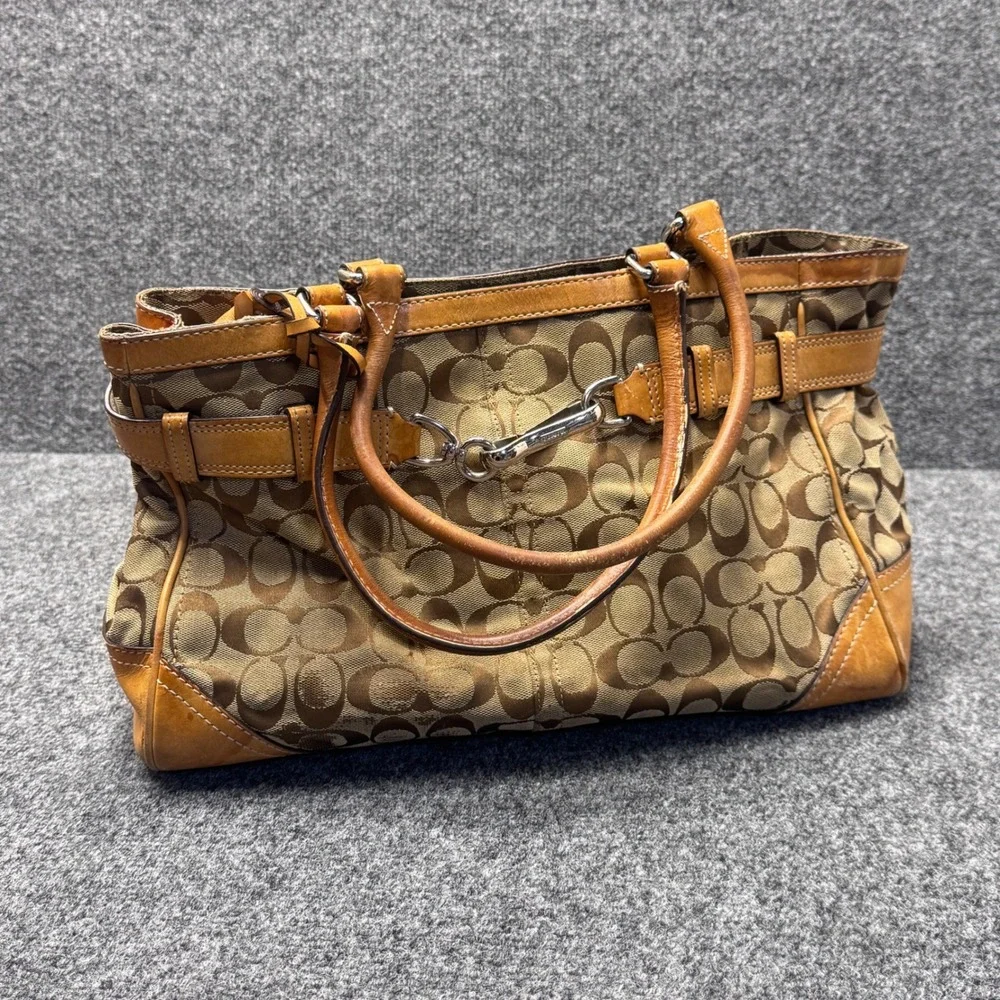 Coach Hampton Satchel Women Medium Brown Monogram Canvas Y2K Preppy 8K07